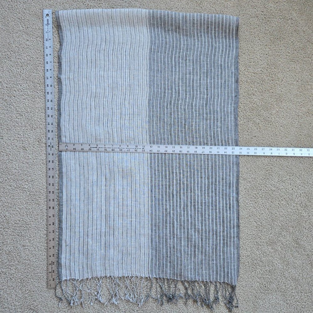 NWOT Linen Scarf Grey & White Stripe - Picture 3 of 12
